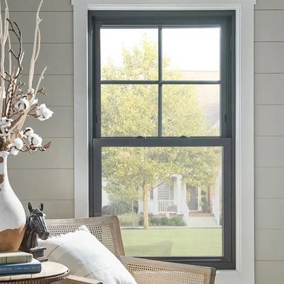 Vertical Sliding Thermal-Break Aluminum Black Windows Single or Double Hung Window With Grill Design